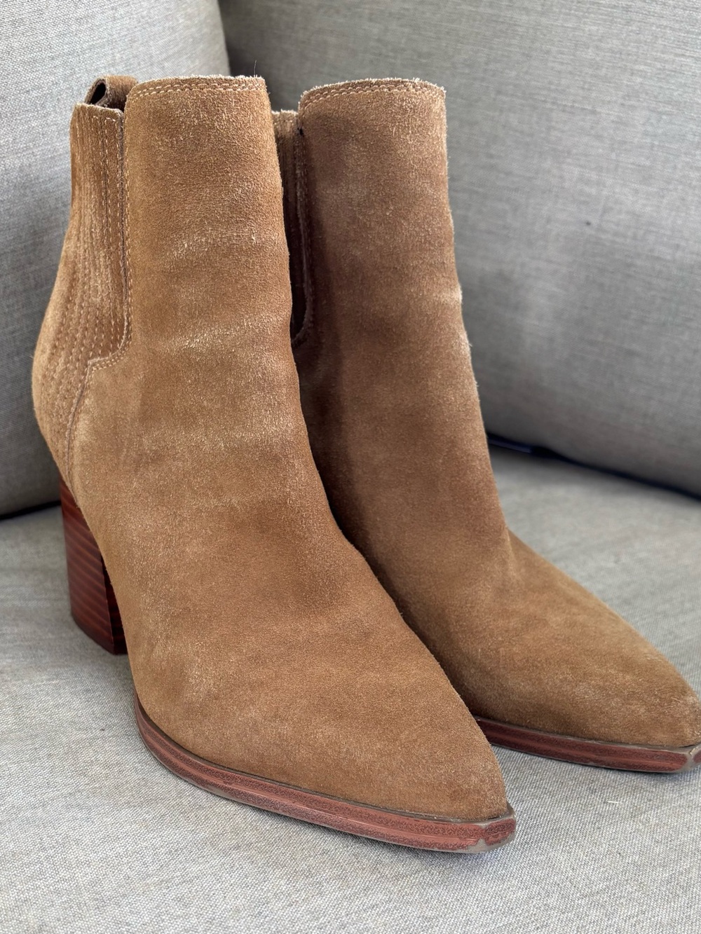 Marc Fisher Brown Suede Pointed Toe Block Heel Ankle Boots 7.5